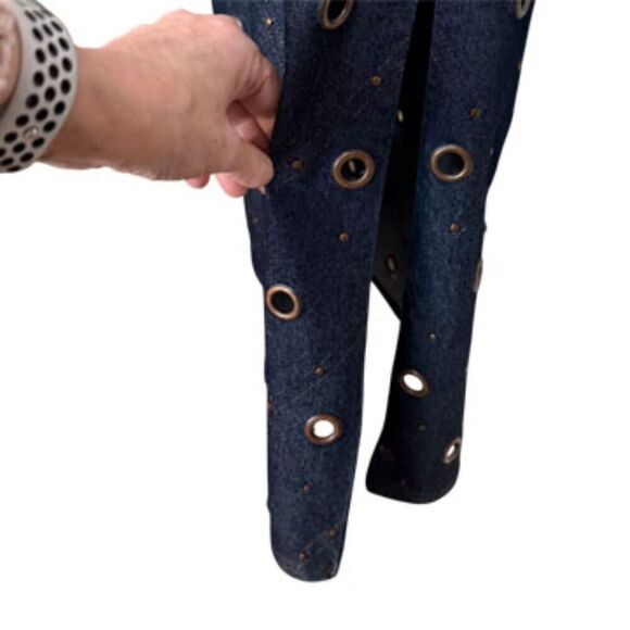 Jordache Vintage 90's Dark Blue Wash Denim Grommet Maxi Skirt Size 5 - Picture 6 of 14